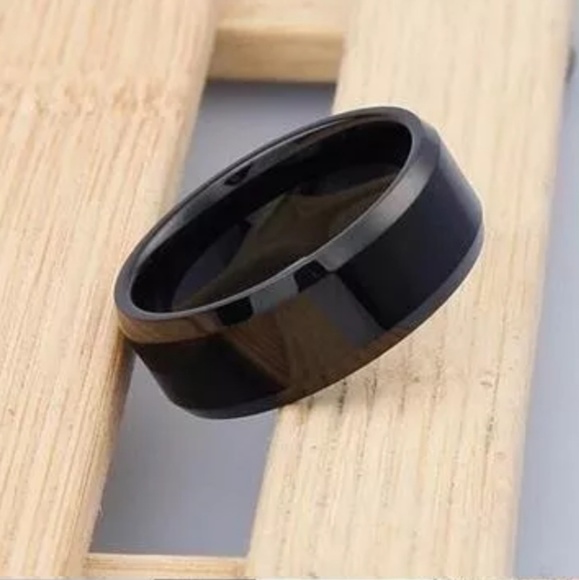 8mm Titanium Steel Matte Black Ring Unisex - Picture 2 of 5